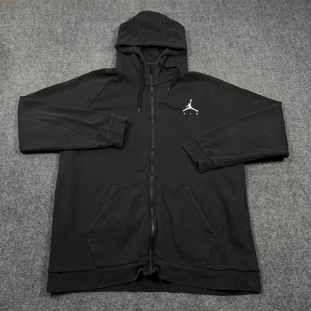 Jordan Jumpman Air Full Zip Hoodie Men XL Fleece Raglan Black StreetWear Hip Hop